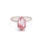 Natural Red Strawberry Quartz Elongated Hexagon Wedding Ring 925 Sterling Silver