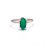 Natural Green Onyx Elongated Hexagon Birthstone Ring 925 Sterling Silver Jewelry