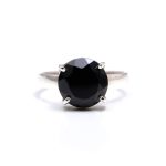 Natural Black Spinel Round Shape Engagement Ring 925 Sterling Silver Jewelry For Her