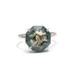 Natural Moss Agate Octagon Solitaire Ring 925 Sterling Silver Anniversary Jewelry