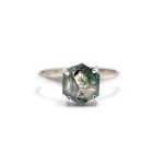 Natural Green Moss Agate Hexagon Delicate Ring 925 Sterling Silver Anniversary Gift