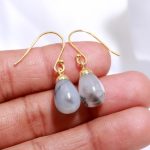 Natural Dendrite Opal Teardrop Dangle Earrings 14k Gold Dainty Jewelry Birthday Gift