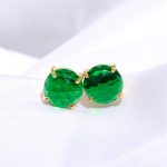 Green Emerald Round Handmade Stud Earrings 14k Gold Minimalist Jewelry For Lovers