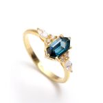 Natural London Blue Topaz Elongated Hexagon Engagement Ring 14K Gold Dainty Jewelry