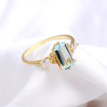 Natural Sky Blue Topaz Octagon Dainty Engagement Ring 14K Gold Gemstone Jewelry