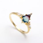 Natural Rainbow Fluorite Kite Statement Ring 14K Gold Anniversary Jewelry Birthday Gift