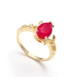 Natural Hot Pink Chalcedony Pear Leaf Propose Ring 14K Gold Engagement Jewelry