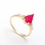 Natural Hot Pink Chalcedony Kite Anniversary Ring 14K Gold Wedding Jewelry Unique Gift