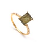 Natural Moldavite Octagon Shape Handmade Meteorite Ring 14K Gold Healing Jewelry
