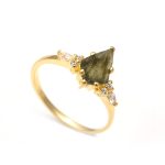Natural Rough Moldavite Kite Shape Ring 14K Gold Designer Jewelry Wedding Ring