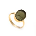 Natural Rough Moldavite Oval Shape Boho Ring 14K Gold Wedding Jewelry
