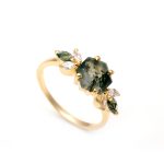 Natural Moss Agate Hexagon Ring For Bridesmaids 14K Gold Engagement Jewelry
