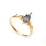 Natural Rainbow Fluorite Kite Shape Designer Ring 14K Gold Jewelry Wedding Gift