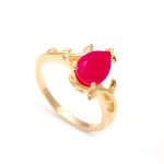Natural Hot Pink Chalcedony Pear Shape Leaf Ring 14K Gold Unique Jewelry Birthday Gift