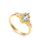 Natural Sky Blue Topaz Marquise Healing Ring 14K Gold Boho Jewelry Wedding Gift
