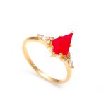Natural Hot Pink Chalcedony Kite Shape Ring 14K Gold Elegant Jewelry For Her