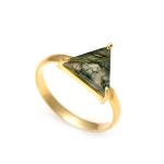 Natural Moss Agate Triangle Shape Ring 14K Gold Statement Jewelry Birthday Gift