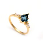 Natural London Blue Topaz Kite Shape Healing Ring 14K Gold Wedding Jewelry