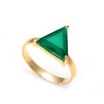 Natural Green Onyx Triangle Shape Ring 14K Gold Engagement Jewelry Birthday Gift