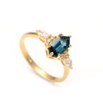 Natural London Blue Topaz Elongated Hexagon Unique Ring 14K Gold Wedding Jewelry