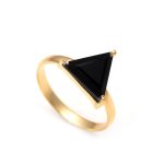 Natural Black Onyx Triangle Shape Stackable Ring 14K Gold Handmade Jewelry