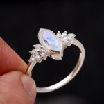 Natural Rainbow Moonstone Elongated Hexagon Ring 925 Sterling Silver Engagement Jewelry