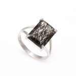 Natural Black Rutile Quartz Octagon Stackable Ring 925 Sterling Silver Jewelry Birthday Gift