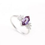 Purple Alexandrite Elongated Hexagon Engagement Ring 925 Sterling Silver Wedding Jewelry