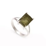 Rough Moldavite Octagon Dainty Gemstone Meteorite Ring 925 Sterling Silver Boho Jewelry