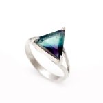 Natural Rainbow Fluorite Triangle Shape Ring 925 Sterling Silver Wedding Jewelry Birthday Gift