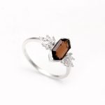 Natural Smoky Quartz Elongated Hexagon Stacking Ring 925 Sterling Silver Wedding Jewelry