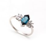 Natural London Blue Topaz Elongated Hexagon Solitaire Engagement Ring 925 Sterling Silver