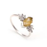 Natural Golden Rutile Quartz Handmade Ring 925 Sterling Silver Elongated Hexagon Ring