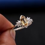 Natural Citrine Quartz Elongated Hexagon Ring Sterling Silver Wedding Jewelry For Her