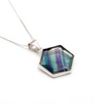 Natural Rainbow Fluorite Hexagon Wedding Necklace Solid Silver Handmade Jewelry For Women