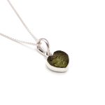 Rough Moldavite Heart Shape Necklace Solid Silver Healing Moldavite Meteorite Pendant