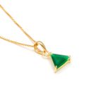 Natural Green Onyx Triangle Shape Necklace 14K Gold Handmade Jewelry