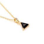 Natural Black Onyx Triangle Shape Necklace 14K Gold Vintage Jewelry For Him