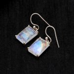 Natural Rainbow Moonstone Octagon Dangle Earrings 925 Sterling Silver Handmade Jewelry