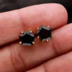 Natural Black Onyx Pentagon Stud Earrings 14k Gold Unique Jewelry For Him