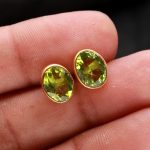 Natural Peridot Oval Unique Stud Earrings 14k Gold Healing Jewelry For Her