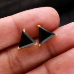 Natural Black Onyx Triangle Handmade Stud Earrings 14k Gold Jewelry Engagement Gift