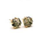 Natural Moss Agate Pentagon Stud Earrings 14k Gold Minimalist Jewelry Birthday Gift