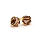 Natural Smoky Quartz Pentagon Stud Earrings 14k Gold Unique Jewelry