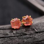 Natural Strawberry Quartz Pentagon Dainty Stud Earrings 14k Gold Jewelry Gift For Her