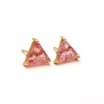Natural Strawberry Quartz Triangle Stud Earrings 14k Gold Wedding Jewelry For Wife