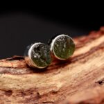 Moldavite Meteorite Round Stud Earrings 925 Sterling Silver Engagement Studs Birthday Gift