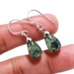 Natural Moss Agate Tear drop Dangle Earrings 925 Sterling Silver Handmade Jewelry For Women