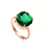 Green Emerald Octagon Shape Healing Ring Solid Silver Rose Gold Plated Jewelry Gift For Wife