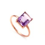 Natural Pink Amethyst Octagon Statement Ring Solid Silver Rose Gold Plated Jewelry New Year Gift